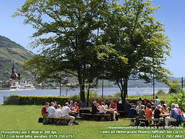 Weinfest-Sommernacht und Rheinwiesenfest am Rheinufer bei Bacharach